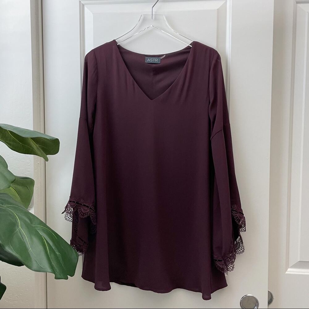 ASTR Dark Purple Burgundy Bell Long Sleeve Dress S